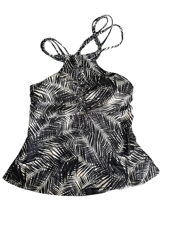 Time and Tru Other - Time and Tru Black & White Palm-Print Halter Two Piece Swimsuit